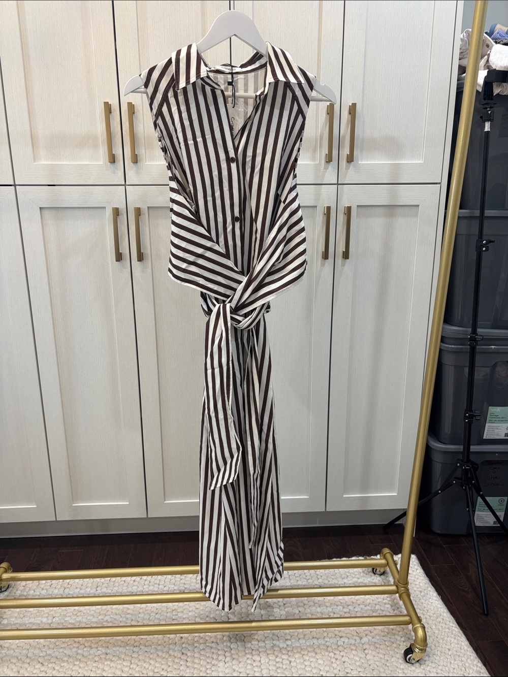 Commense Black & White Sleeveless Striped Tie-Front Jumpsuit